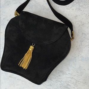 Sondra Roberts Black Crossbody with Gold Tassel and accents RARE/VINTAGE